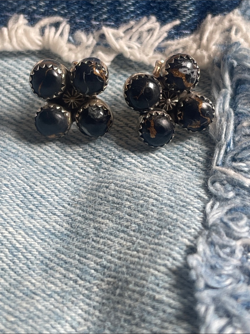 Black jack turquoise set in sterling silver 925 stud earrings new